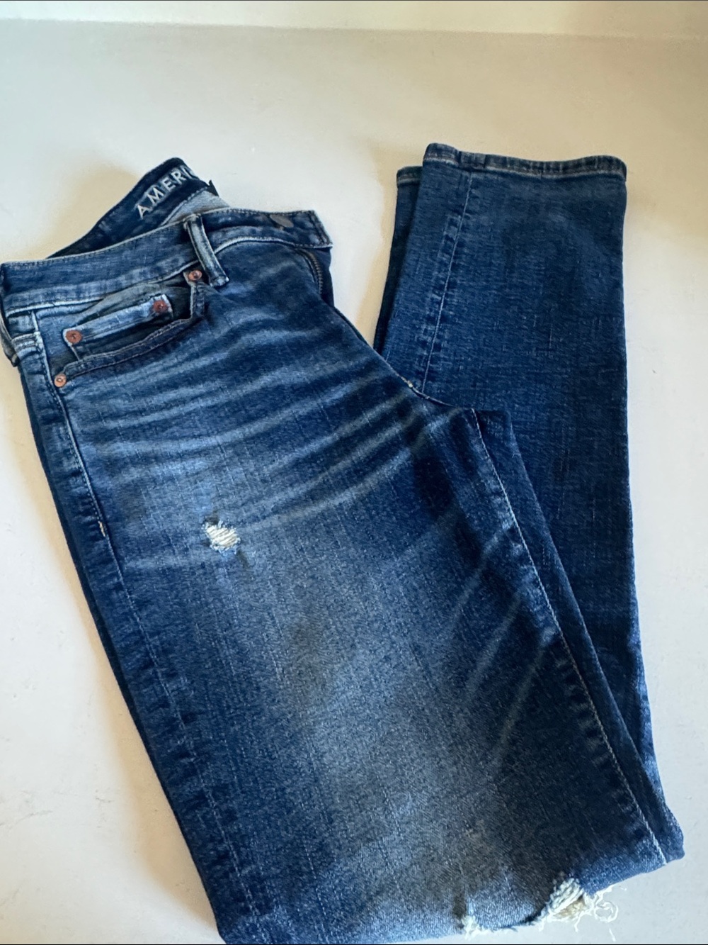 American Eagle Outfitters Men’s Slim Straight Dark Blue Distressed Jeans